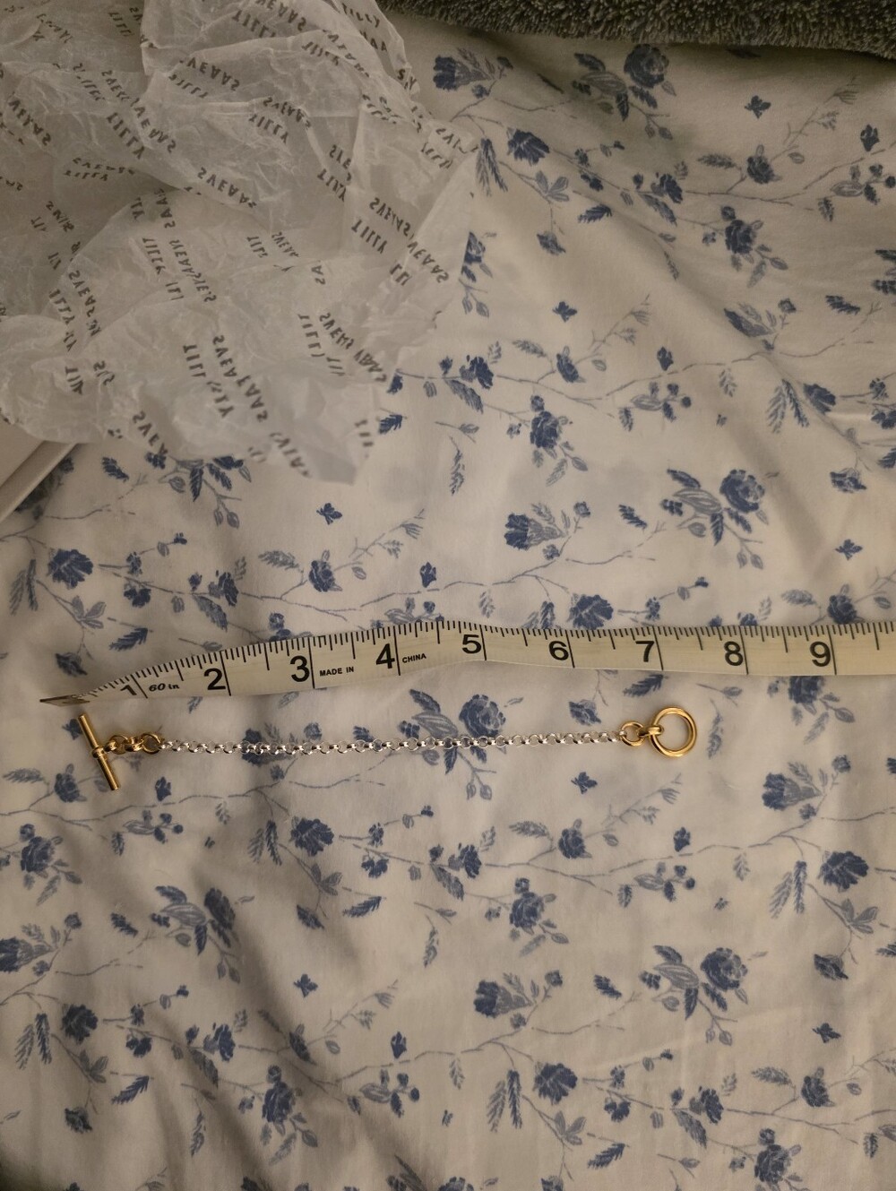 Two-Tone Silver and Gold T Bracelet NIB & Packaging - Length 7 In